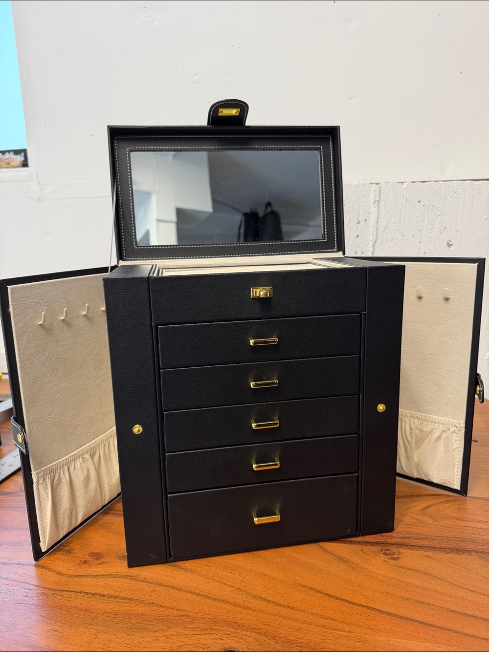 Black Jewelry Storage Chest with Gold Hardware Jewelry Box - Picture 6 of 16